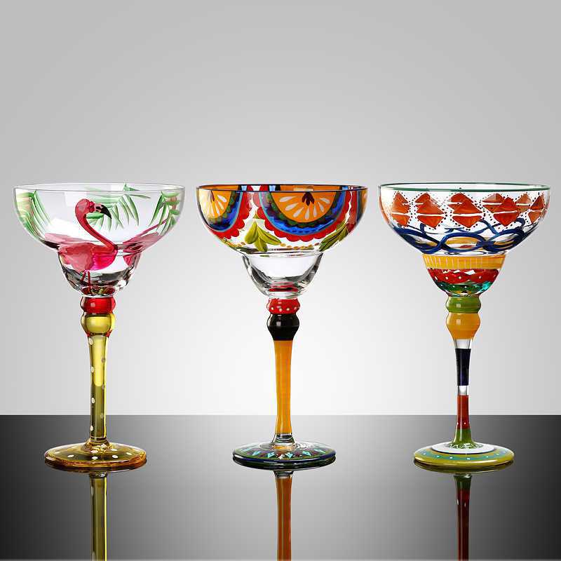 Handmade Hand-Painted Margarita Glasses - Set of 7 Designs | 270ml Lead-Free Cocktail Goblets