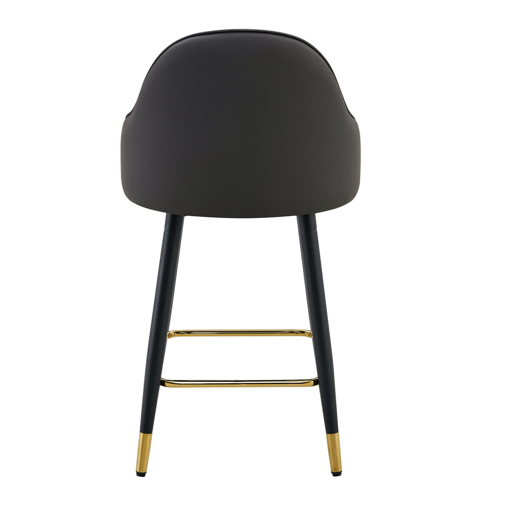 White & Dark Gray PU Leather Bar Stools – Set of 2 | 37.7" High with Ergonomic Backrest & Gold Footrest