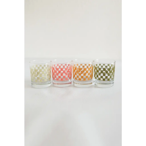 11 oz Checkerboard Cocktail Glasses – Set of 2 Retro Stemless Coupe Glasses