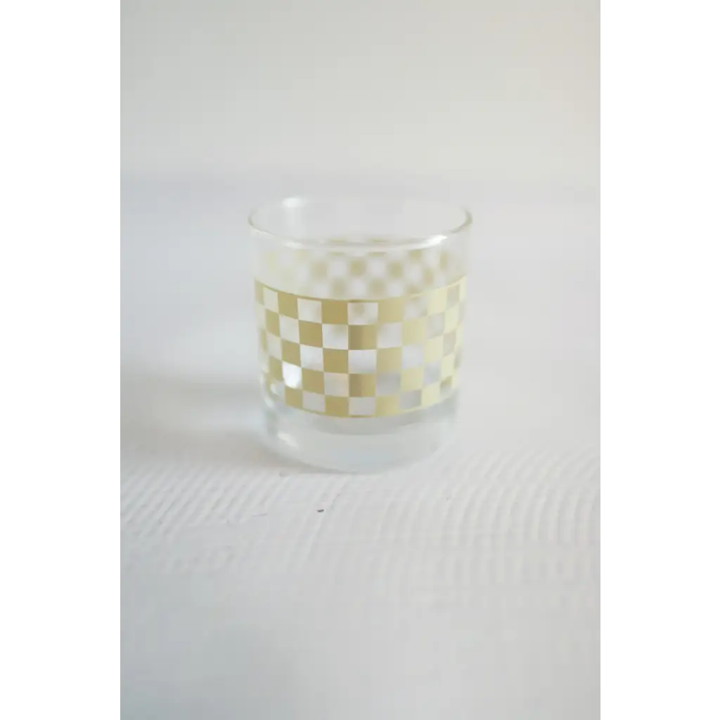 11 oz Checkerboard Cocktail Glasses – Set of 2 Retro Stemless Coupe Glasses