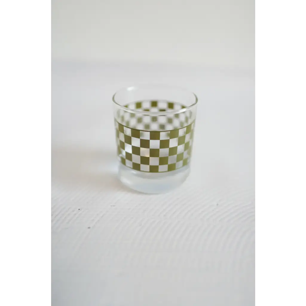 11 oz Checkerboard Cocktail Glasses – Set of 2 Retro Stemless Coupe Glasses