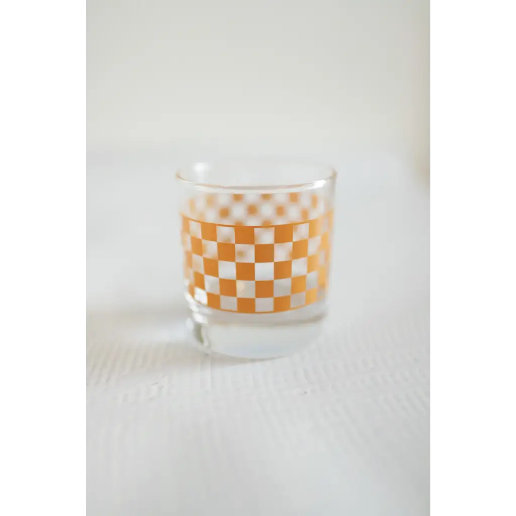 11 oz Checkerboard Cocktail Glasses – Set of 2 Retro Stemless Coupe Glasses