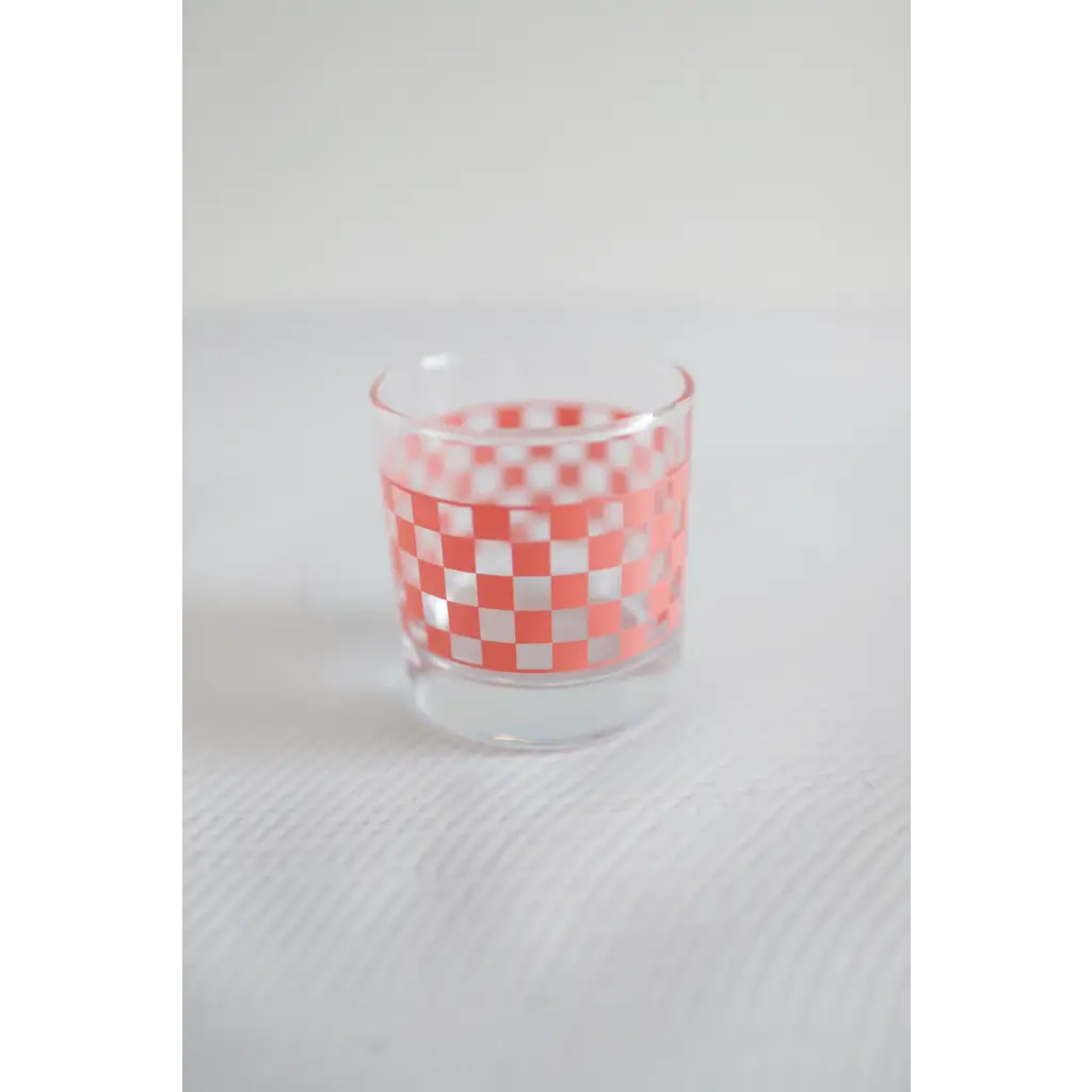 11 oz Checkerboard Cocktail Glasses – Set of 2 Retro Stemless Coupe Glasses