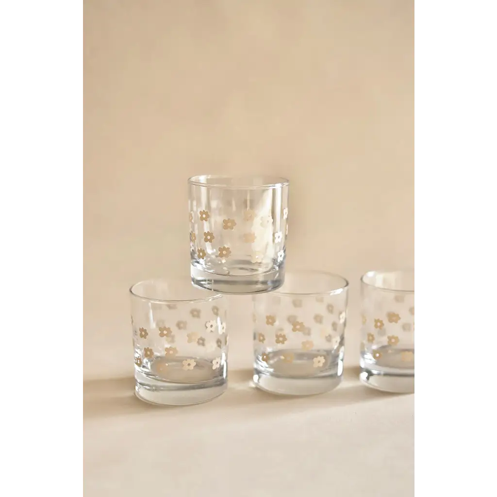 11 oz Floral Checkered Cocktail Glass – Heavy-Base Rocks Glass with Screen Print