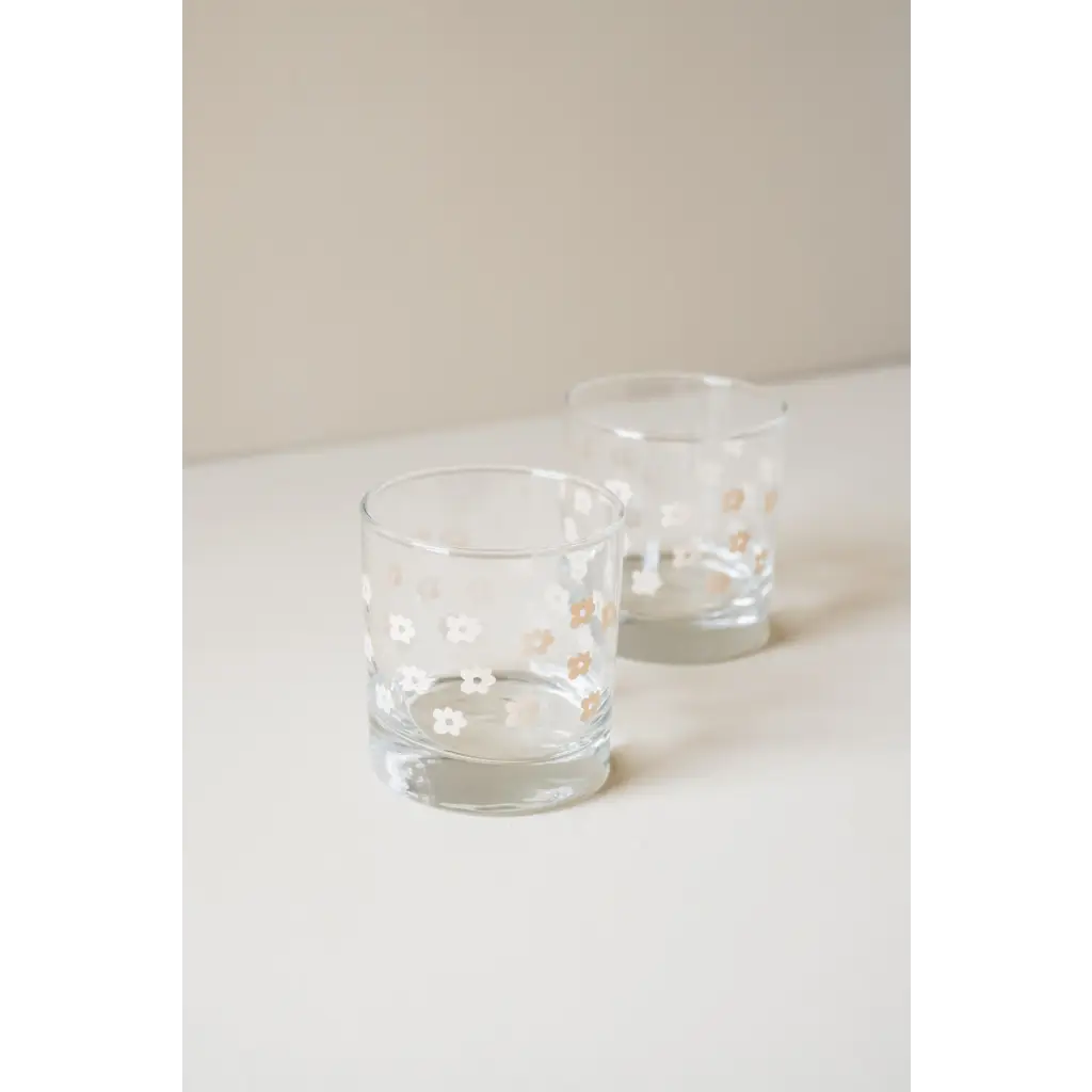 11 oz Floral Checkered Cocktail Glass – Heavy-Base Rocks Glass with Screen Print