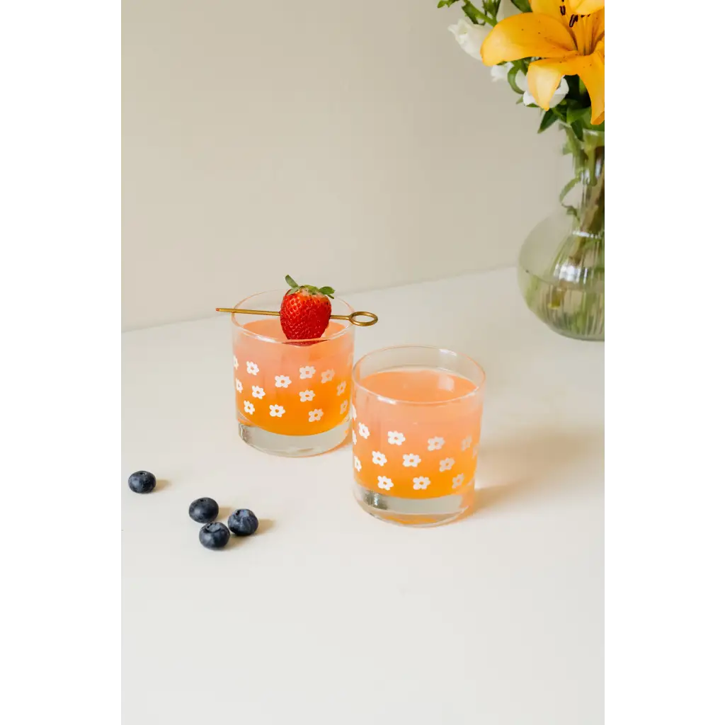 11 oz Floral Checkered Cocktail Glass – Heavy-Base Rocks Glass with Screen Print
