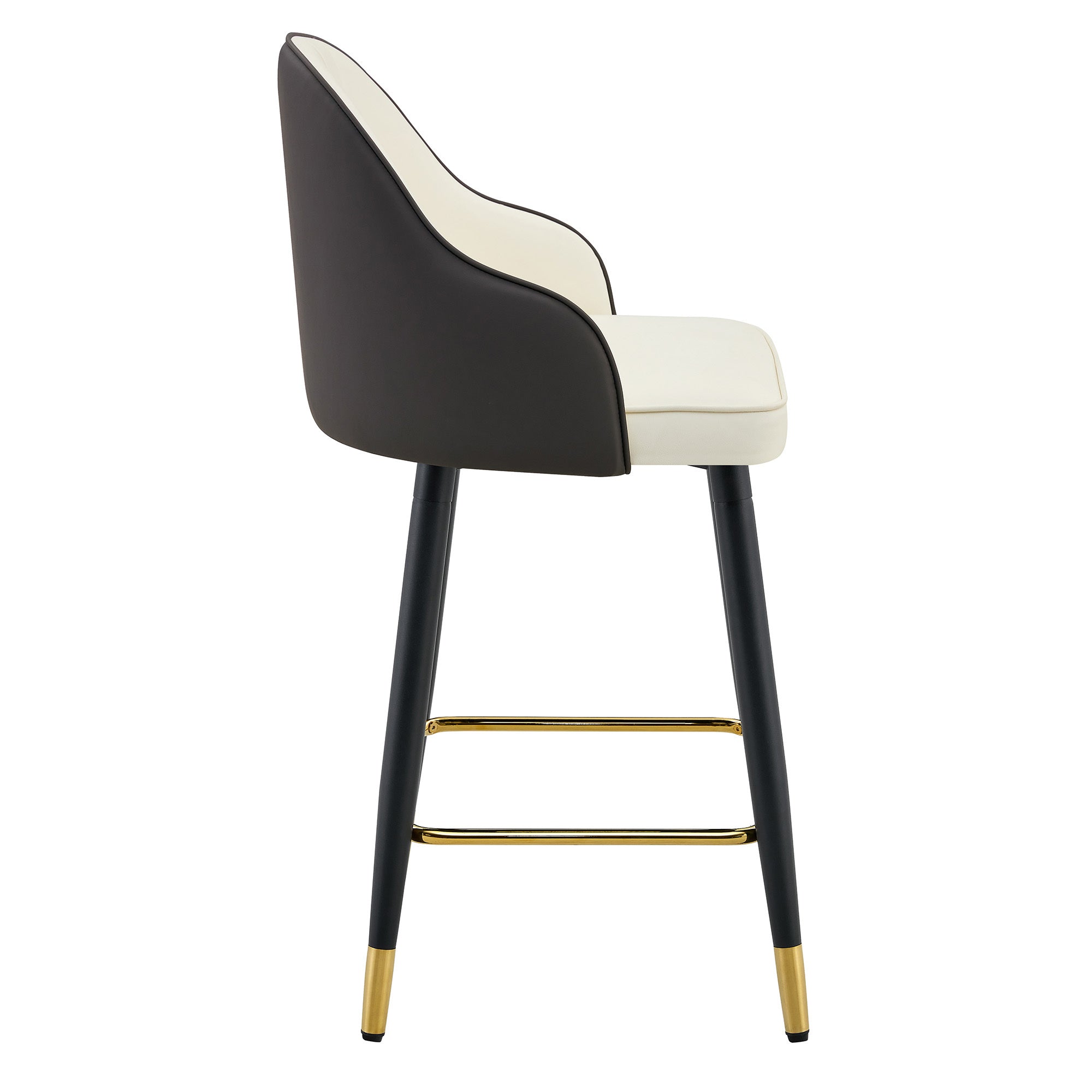 White & Dark Gray PU Leather Bar Stools – Set of 2 | 37.7" High with Ergonomic Backrest & Gold Footrest