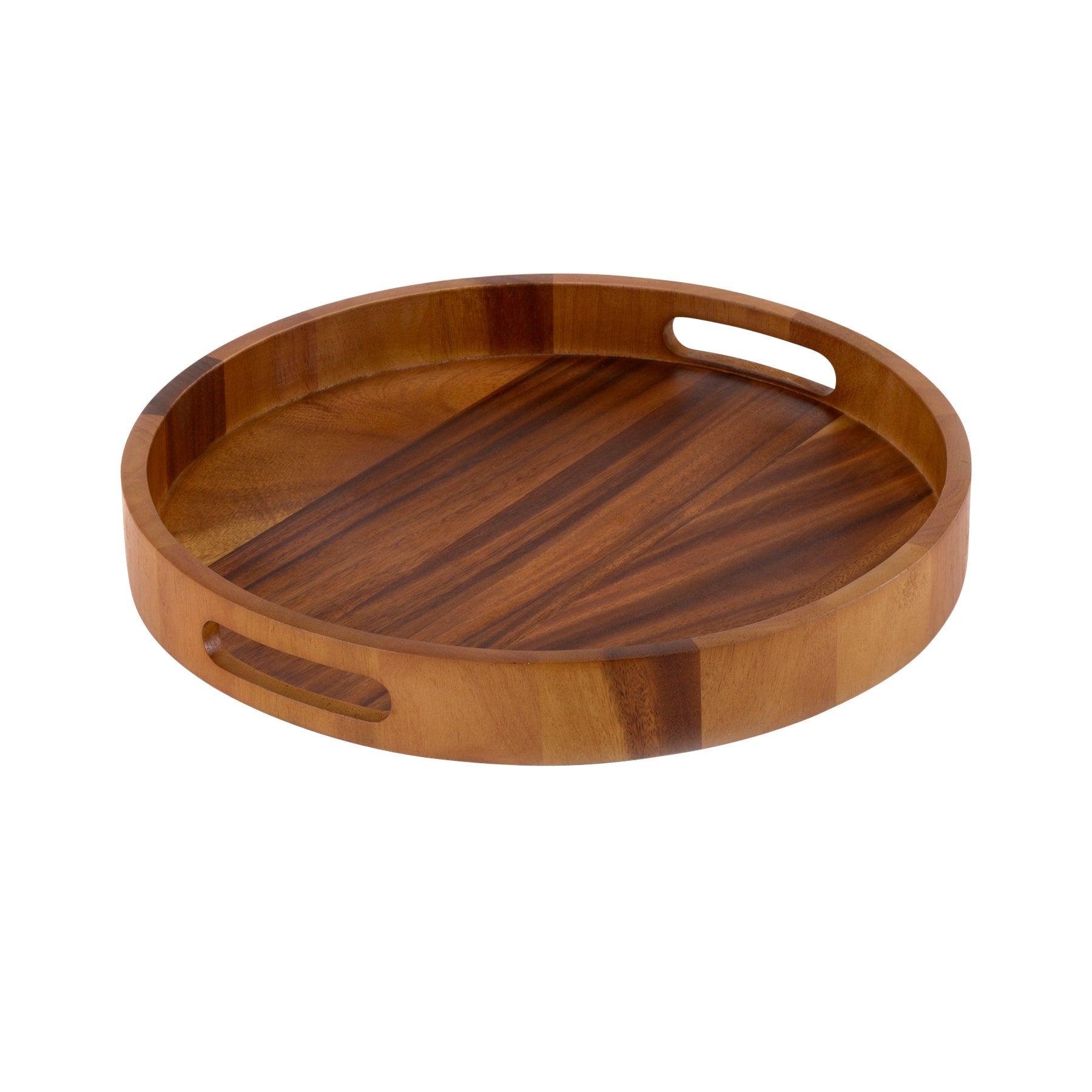 15" Round Acacia Wood Serving Tray with Handles – Bar & Charcuterie Tray