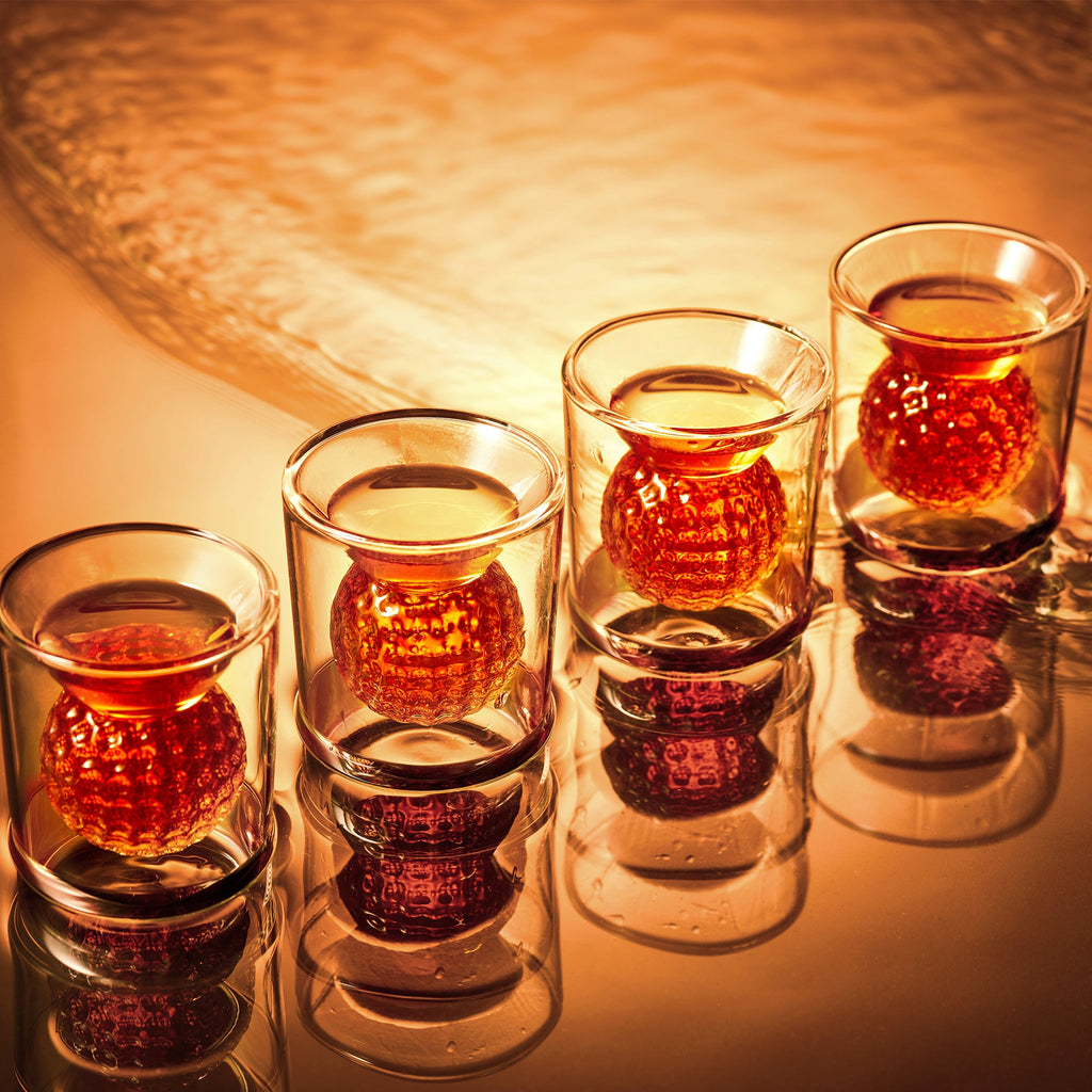 Golf Ball Shot Glasses - 2 oz Lead-Free Borosilicate Glass | Gift Boxed