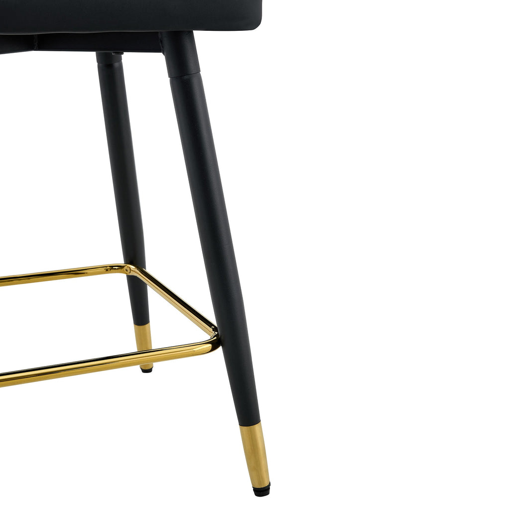 Black PU Leather Bar Stools – Set of 2 | 37.7" High with Ergonomic Backrest & Gold Footrest