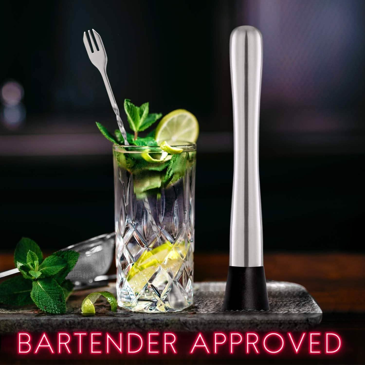 Hiware Stainless Steel Cocktail Muddler & Mixing Spoon Set – 2-Piece Bar Tool Kit