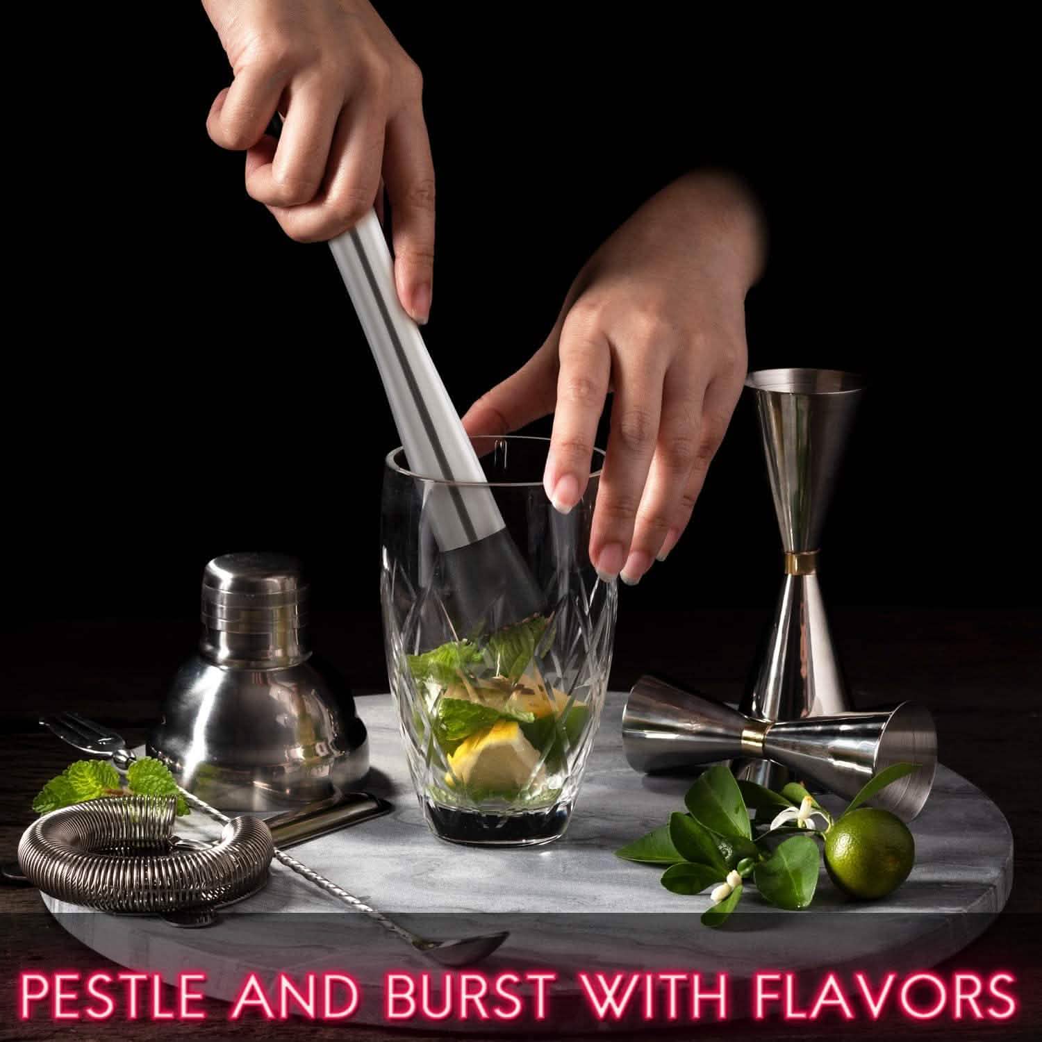 Hiware Stainless Steel Cocktail Muddler & Mixing Spoon Set – 2-Piece Bar Tool Kit