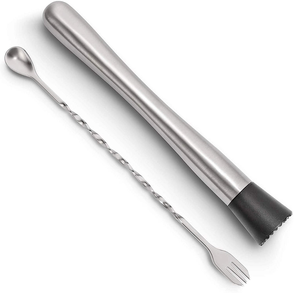 Hiware Stainless Steel Cocktail Muddler & Mixing Spoon Set – 2-Piece Bar Tool Kit