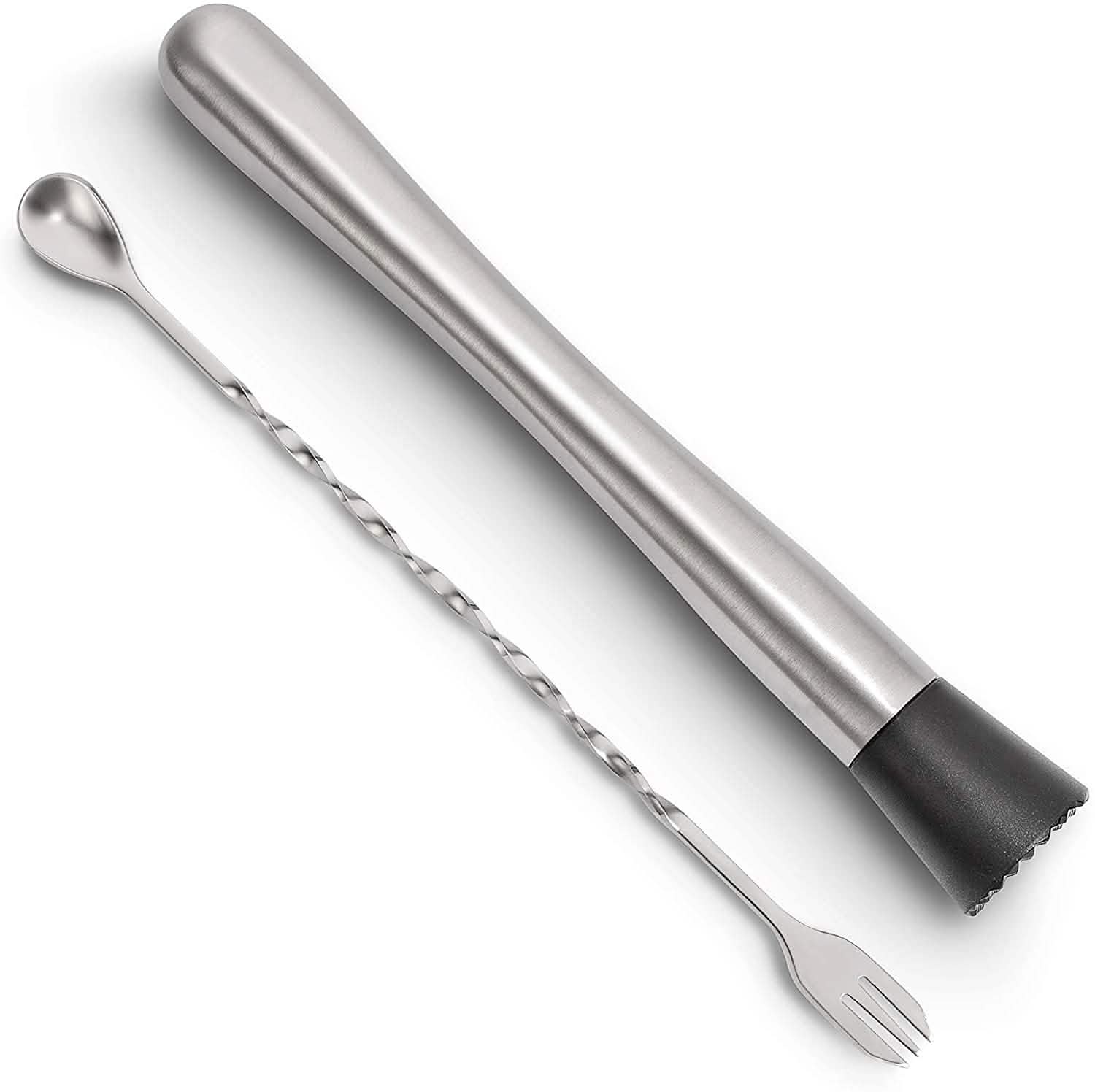 Hiware Stainless Steel Cocktail Muddler & Mixing Spoon Set – 2-Piece Bar Tool Kit