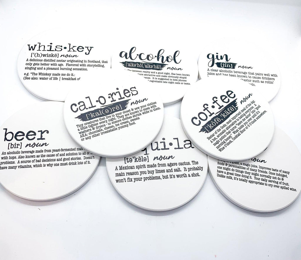 Drink Definition Ceramic Coasters - 14 Drinks | Single, 4-Pack or 6-Pack