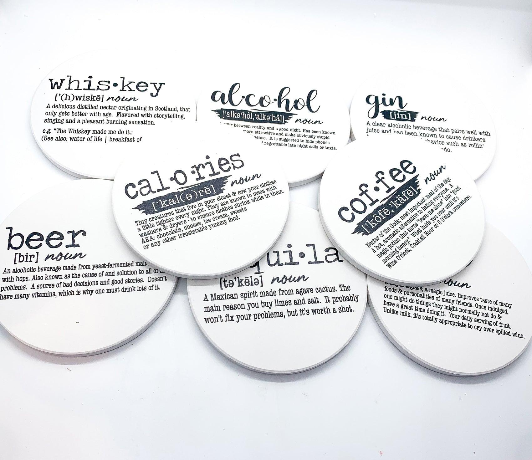 Drink Definition Ceramic Coasters - 14 Drinks | Single, 4-Pack or 6-Pack