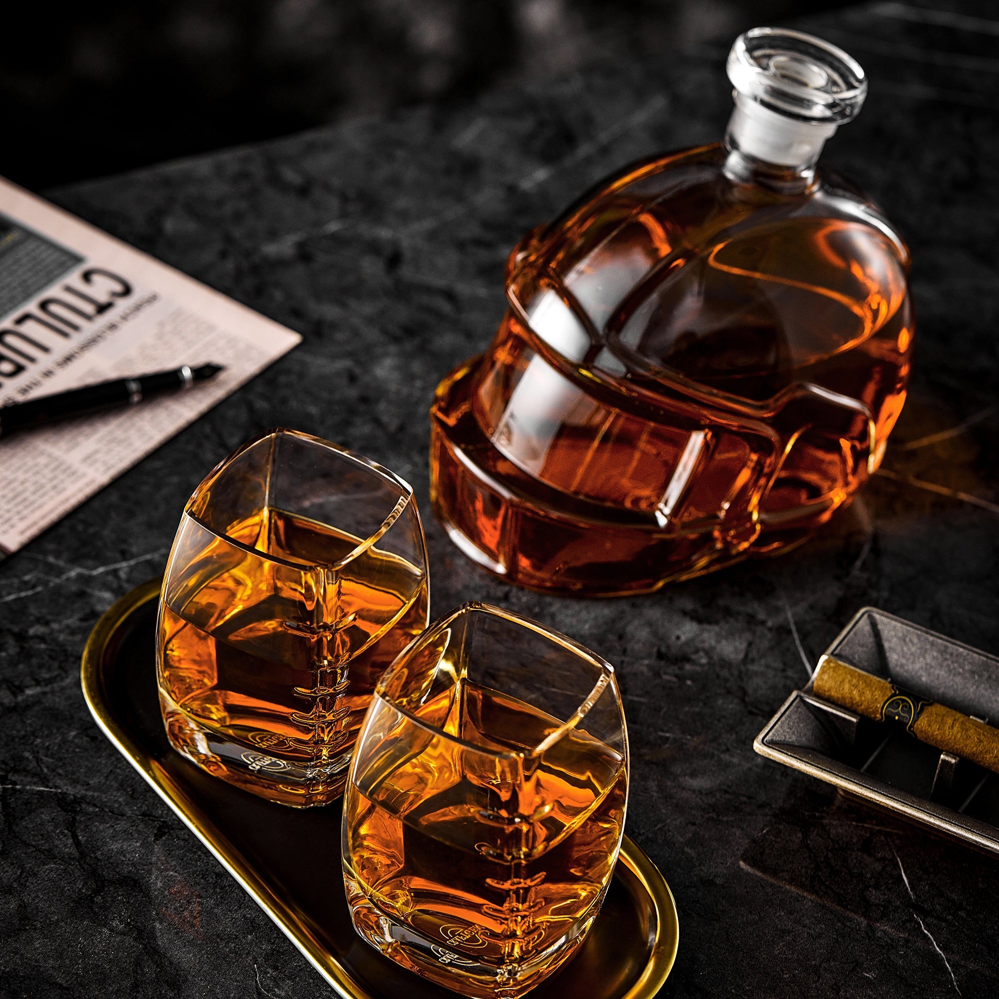 Football Whiskey Decanter Set - 1500ml with Football Glasses | Lead-Free Borosilicate Glass