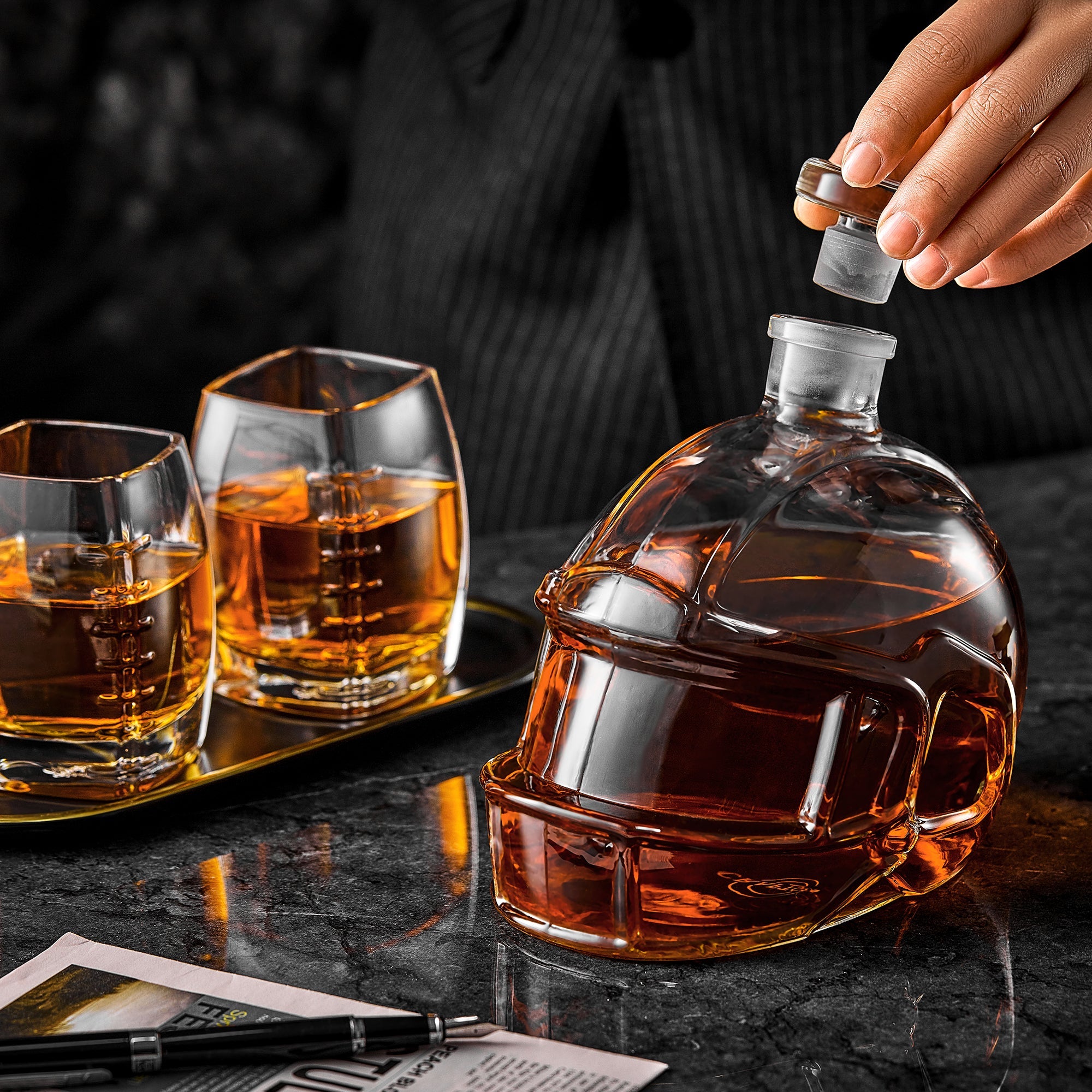 Football Whiskey Decanter Set - 1500ml with Football Glasses | Lead-Free Borosilicate Glass