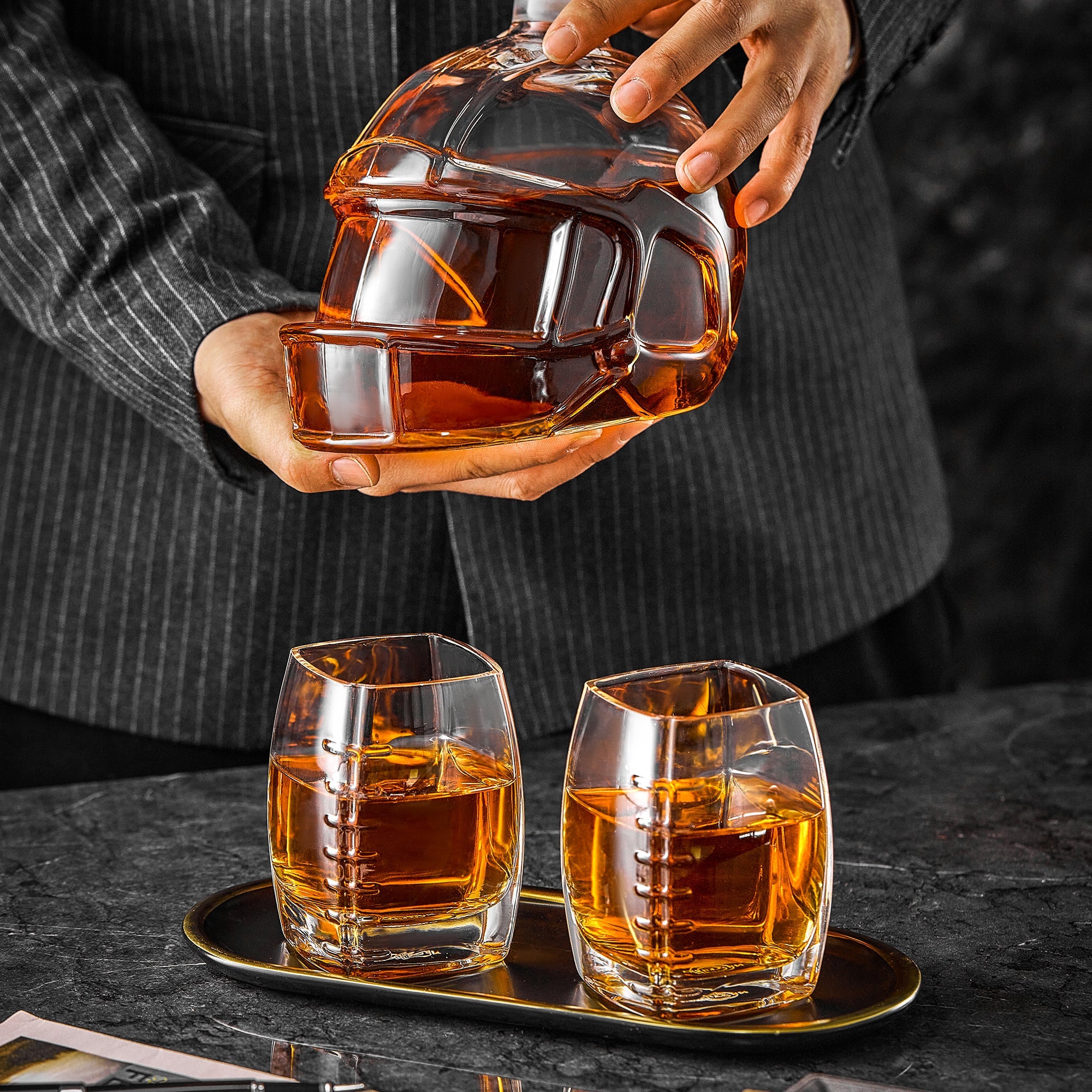 Football Whiskey Decanter Set - 1500ml with Football Glasses | Lead-Free Borosilicate Glass