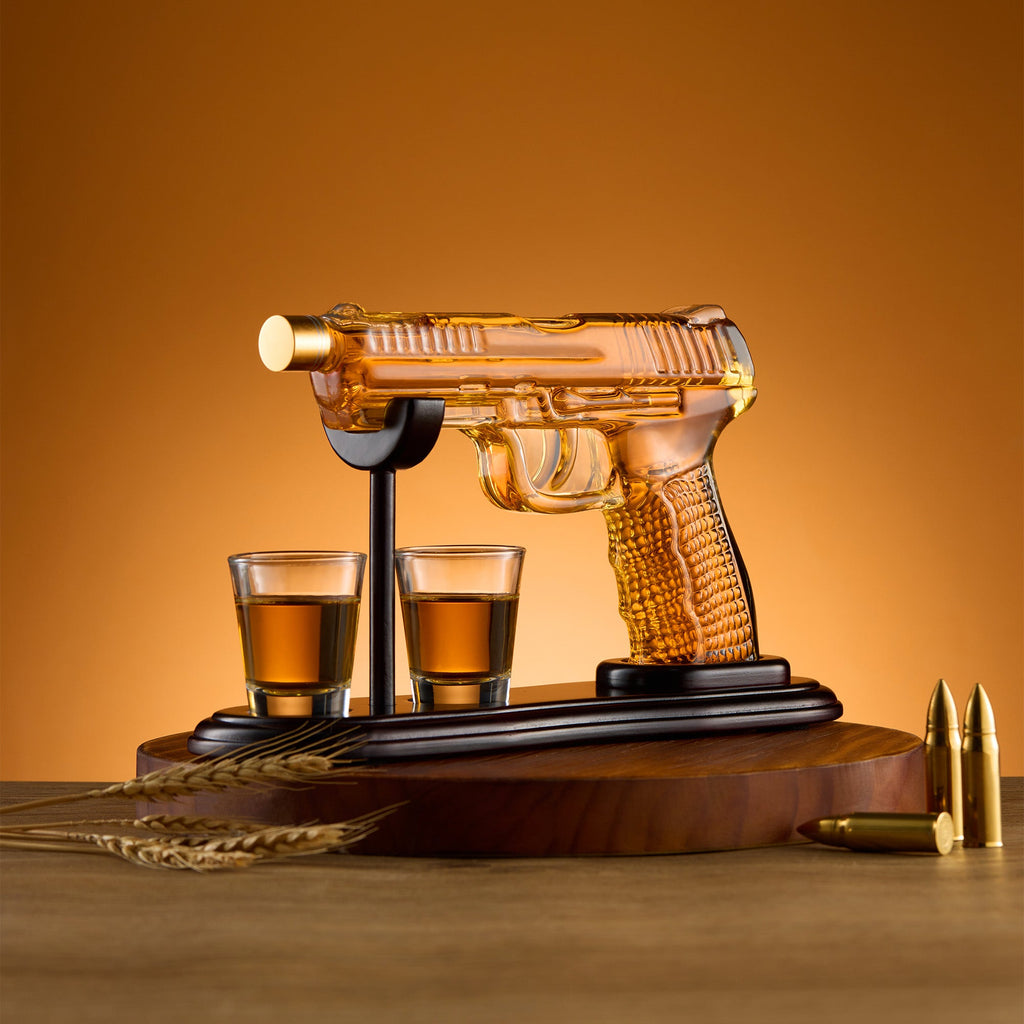 Gun Whiskey Decanter & Shot Glass Set - Lead-Free Borosilicate Glass | Gift Boxed