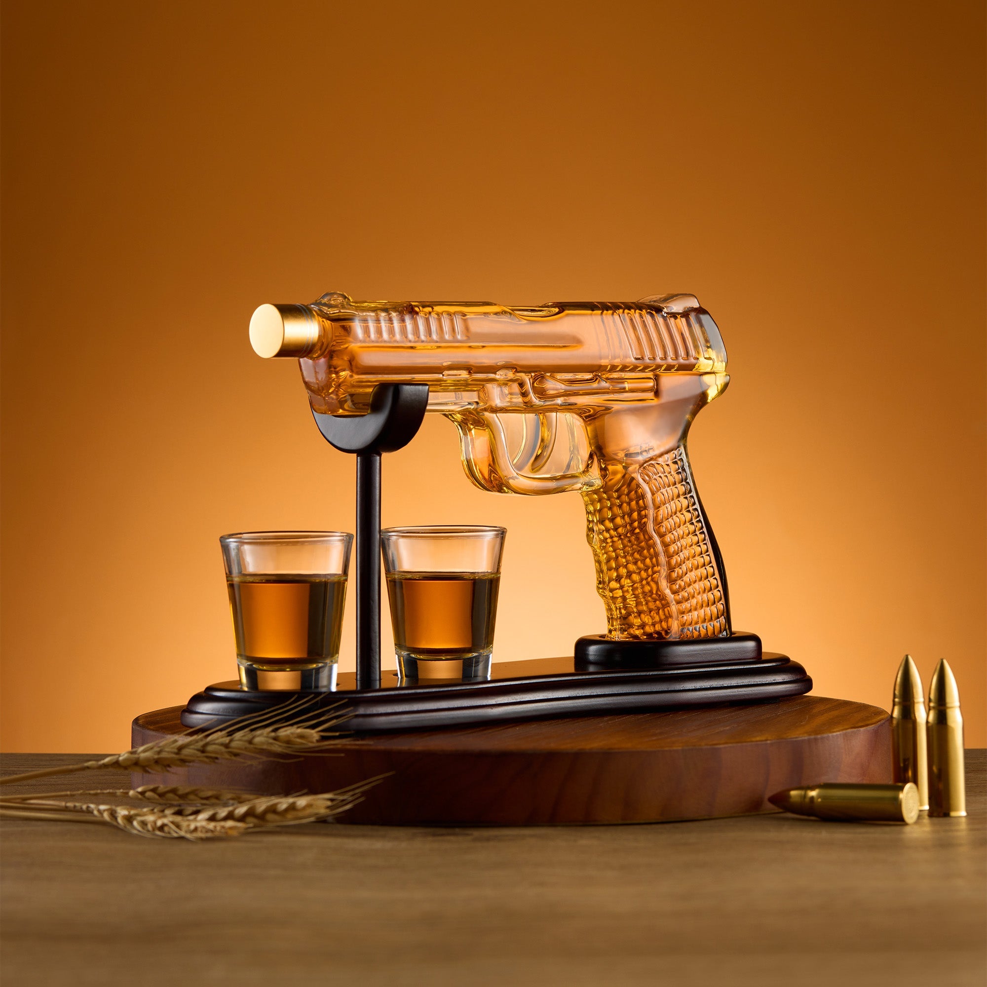 Gun Whiskey Decanter & Shot Glass Set - Lead-Free Borosilicate Glass | Gift Boxed