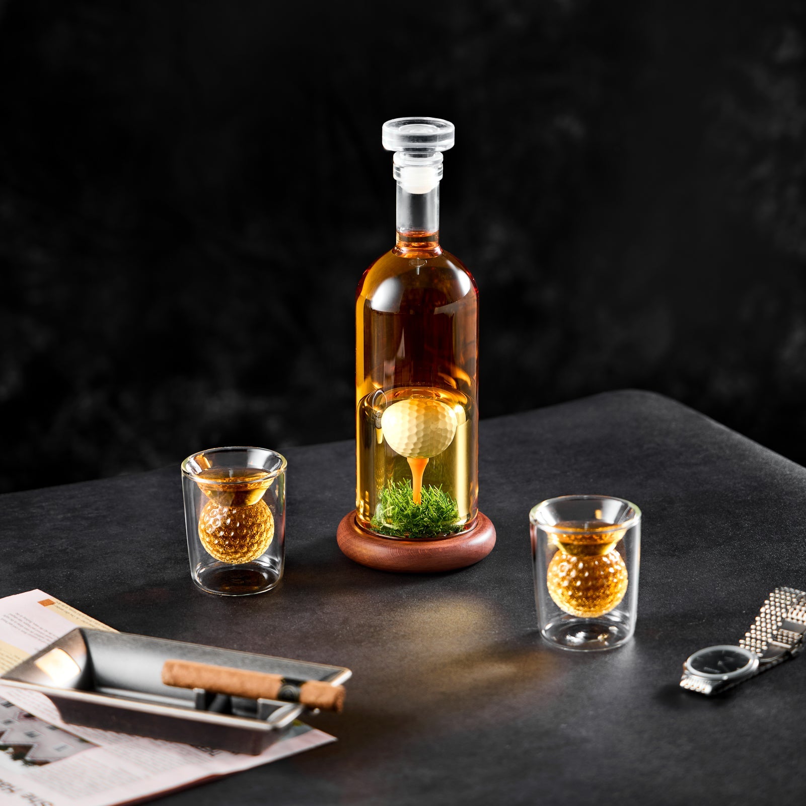 Golf Whiskey Decanter Set - 3D Golf Ball Inside | Lead-Free Borosilicate Glass | Gift Boxed