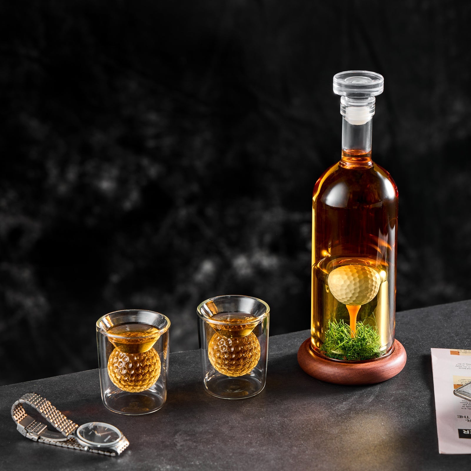 Golf Whiskey Decanter Set - 3D Golf Ball Inside | Lead-Free Borosilicate Glass | Gift Boxed