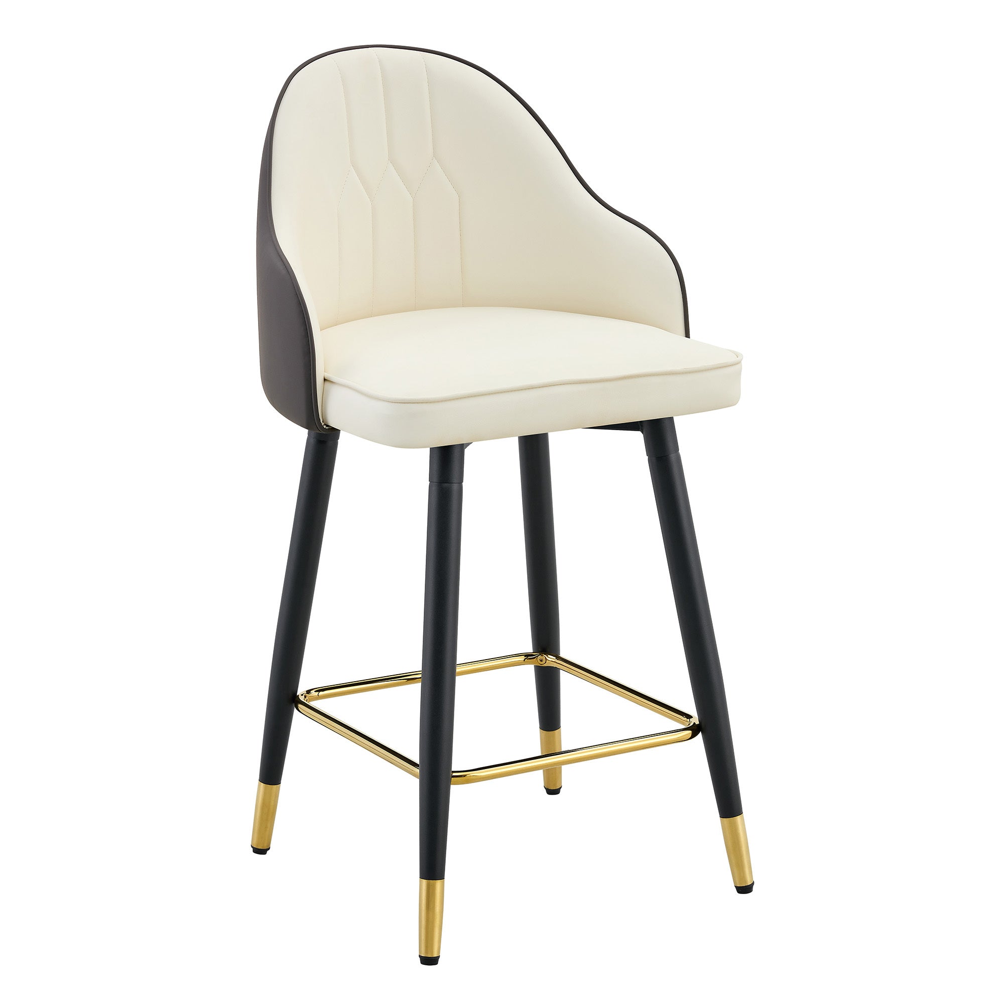 White & Dark Gray PU Leather Bar Stools – Set of 2 | 37.7" High with Ergonomic Backrest & Gold Footrest