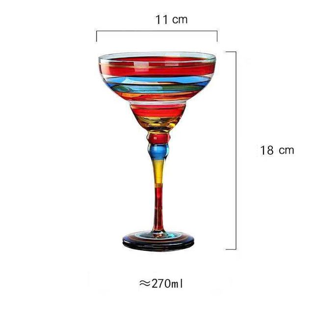 Handmade Hand-Painted Margarita Glasses - Set of 7 Designs | 270ml Lead-Free Cocktail Goblets