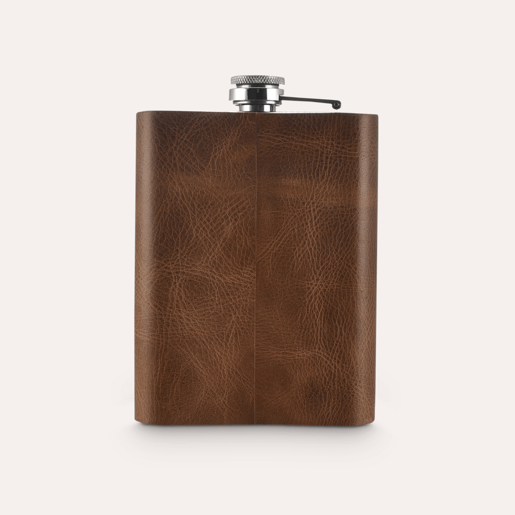 Leather Flask - 8 oz Genuine Leather Hip Flask | Black & Brown