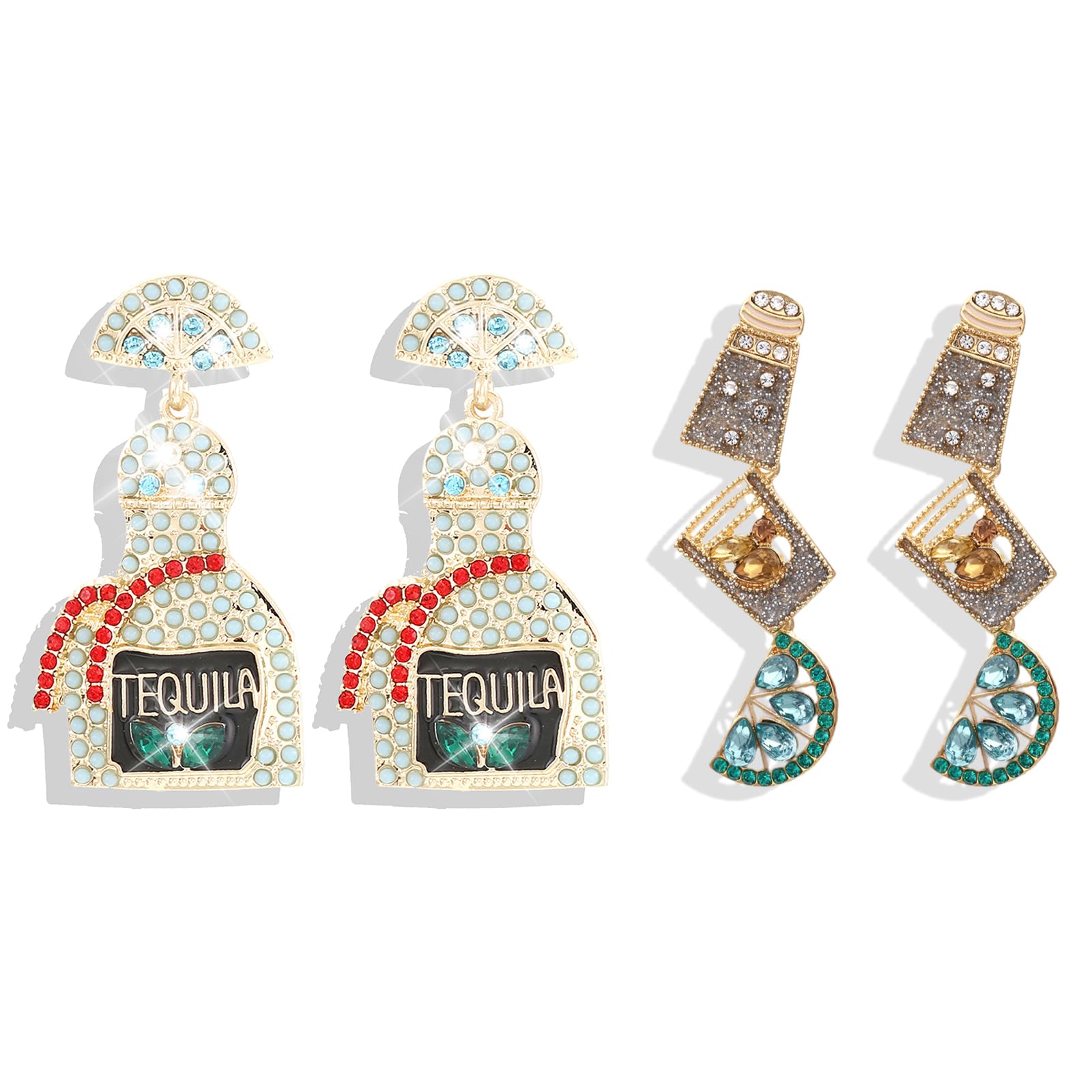 Crystal Wine Bottle Dangle Earrings - Rhinestone Champagne & Cocktail Jewelry for Women