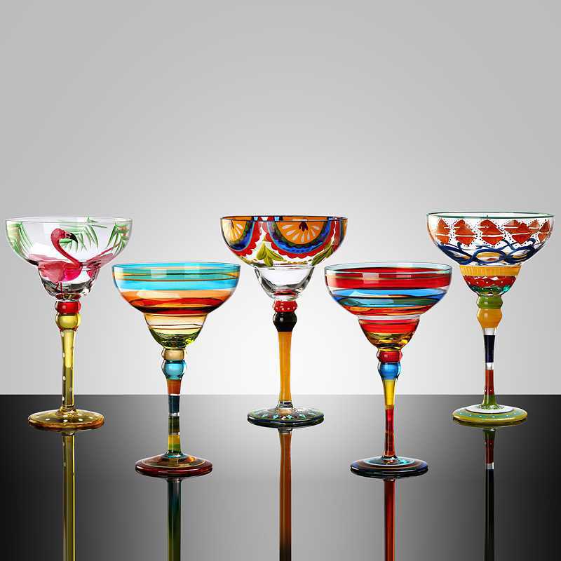 Handmade Hand-Painted Margarita Glasses - Set of 7 Designs | 270ml Lead-Free Cocktail Goblets