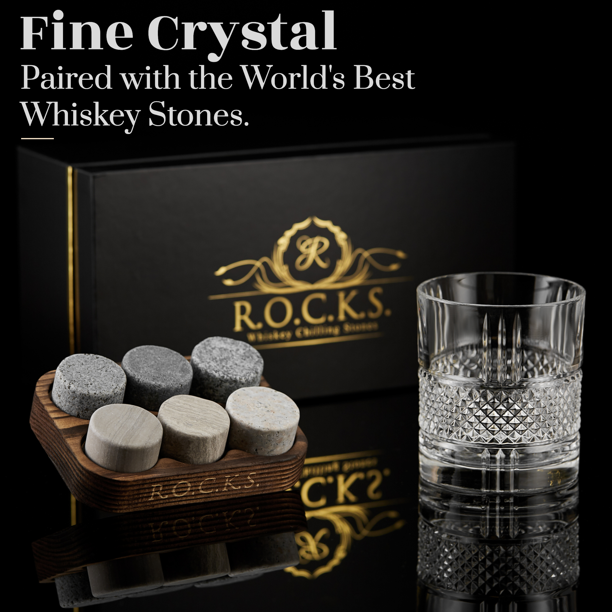 The Connoisseur's Set – Reserve Crystal Whiskey Glass with Whiskey Rocks