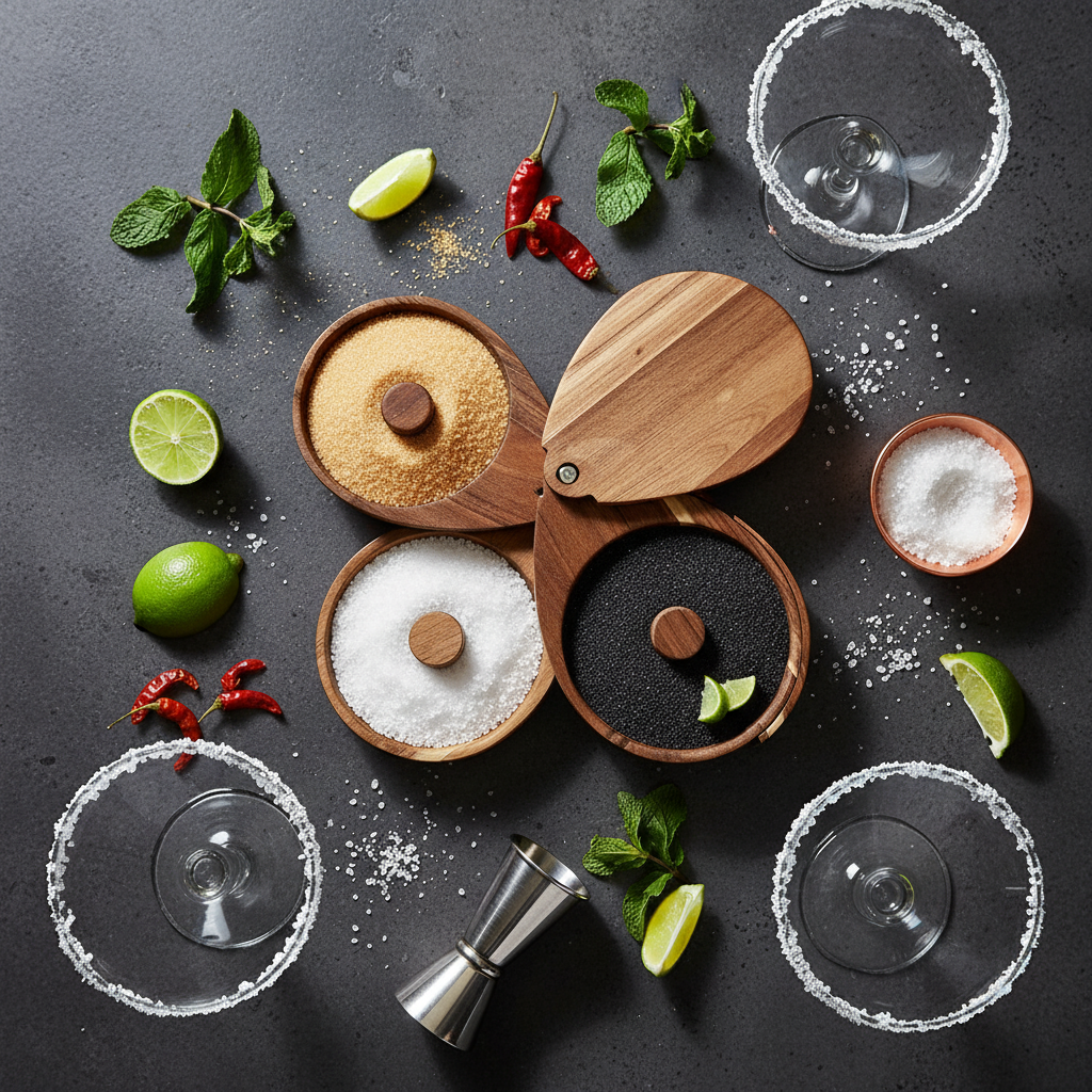 3-Tier Bamboo Salt Rimmer - Overhead Flat Lay Editorial