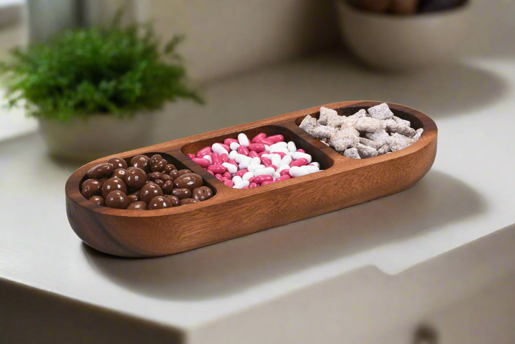 Acacia Wood 3-Compartment Candy and Nut Tray - 14" | Handcrafted | Kalmar Home