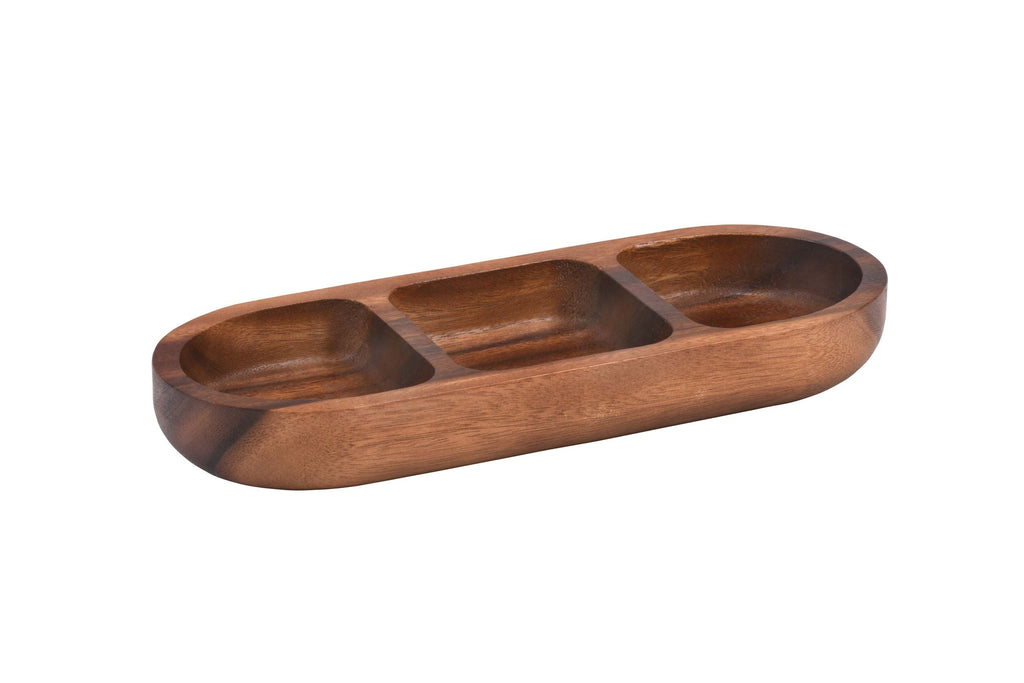 Acacia Wood 3-Compartment Candy and Nut Tray - 14" | Handcrafted | Kalmar Home