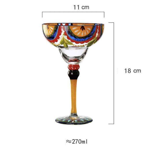 Handmade Hand-Painted Margarita Glasses - Set of 7 Designs | 270ml Lead-Free Cocktail Goblets