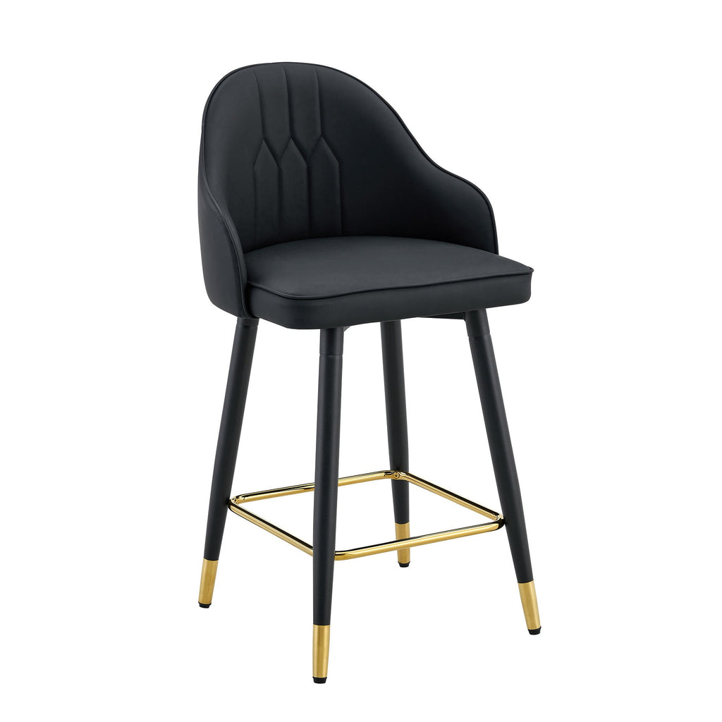 Black PU Leather Bar Stools – Set of 2 | 37.7" High with Ergonomic Backrest & Gold Footrest