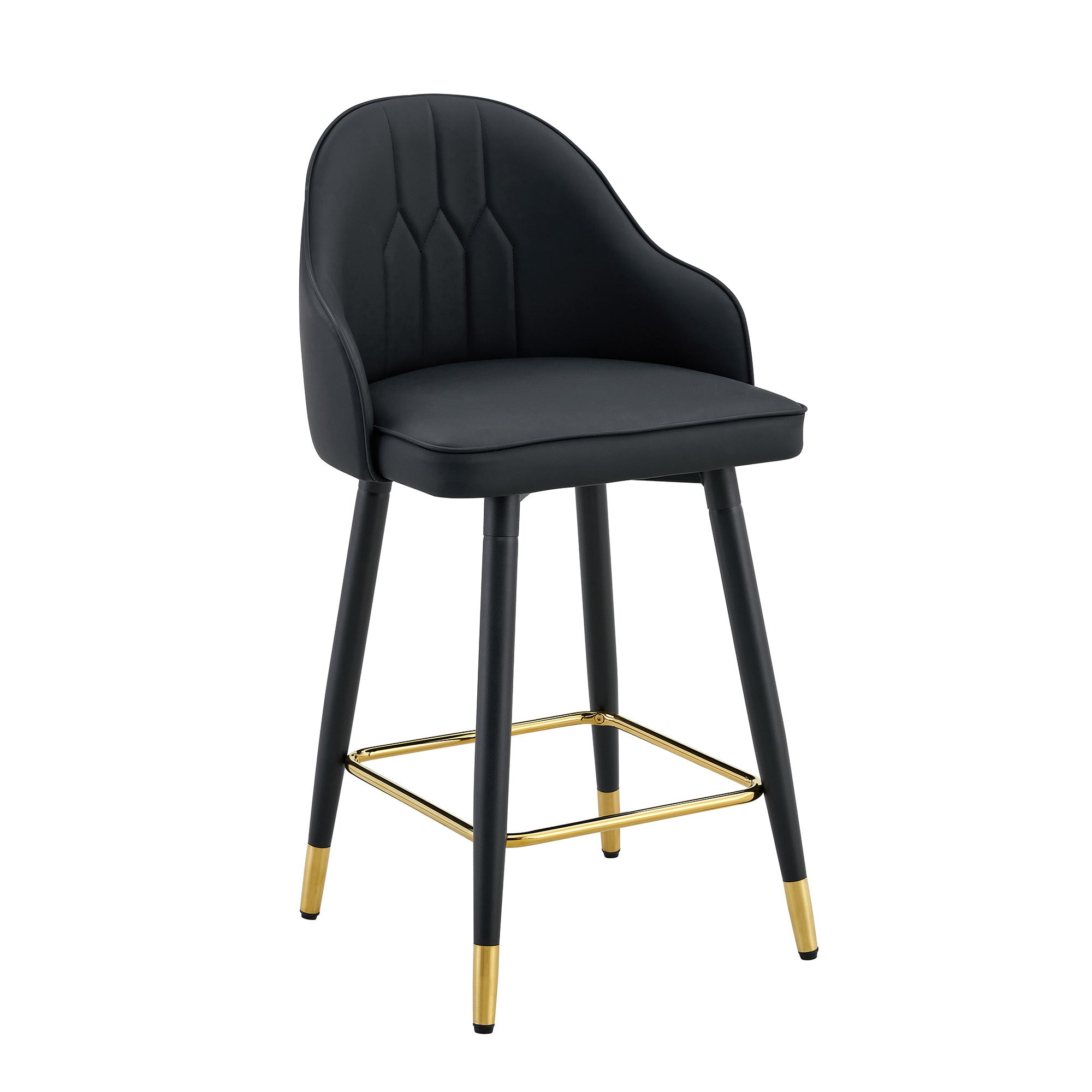 Black PU Leather Bar Stools – Set of 2 | 37.7" High with Ergonomic Backrest & Gold Footrest