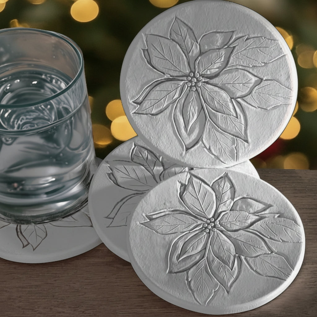 Poinsettia Absorbent Drink Coasters - Set of 4