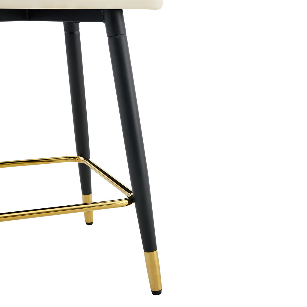 White & Dark Gray PU Leather Bar Stools – Set of 2 | 37.7" High with Ergonomic Backrest & Gold Footrest
