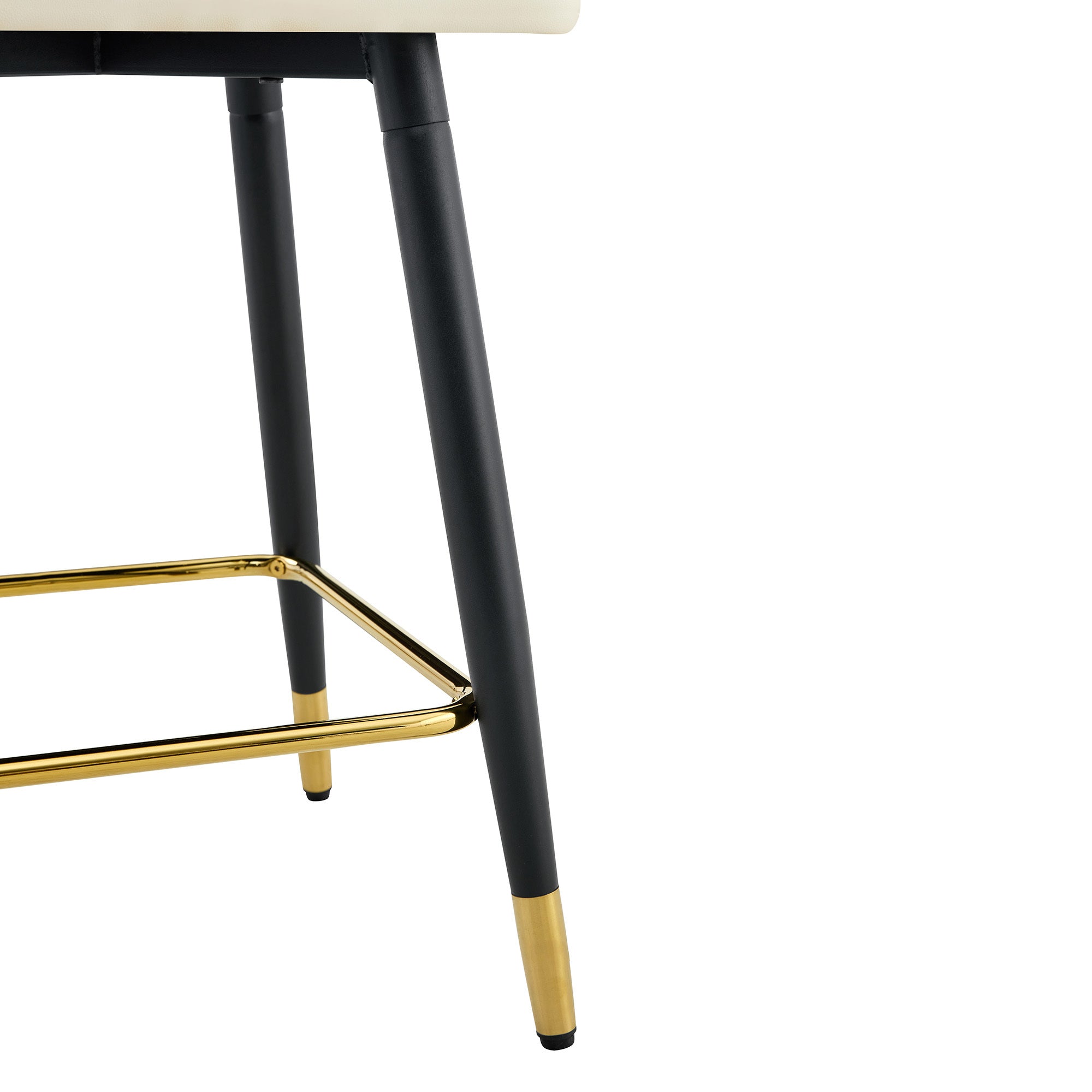 White & Dark Gray PU Leather Bar Stools – Set of 2 | 37.7" High with Ergonomic Backrest & Gold Footrest