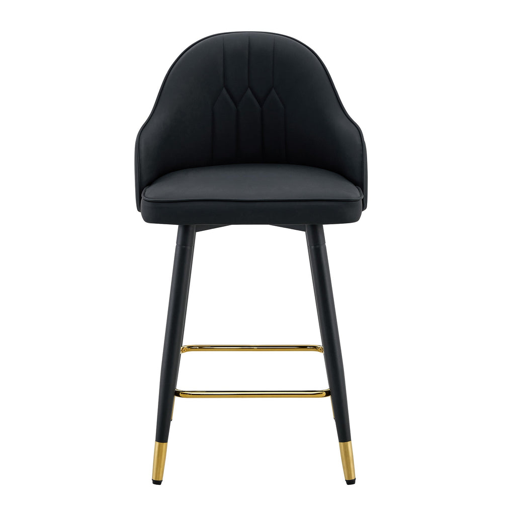 Black PU Leather Bar Stools – Set of 2 | 37.7" High with Ergonomic Backrest & Gold Footrest