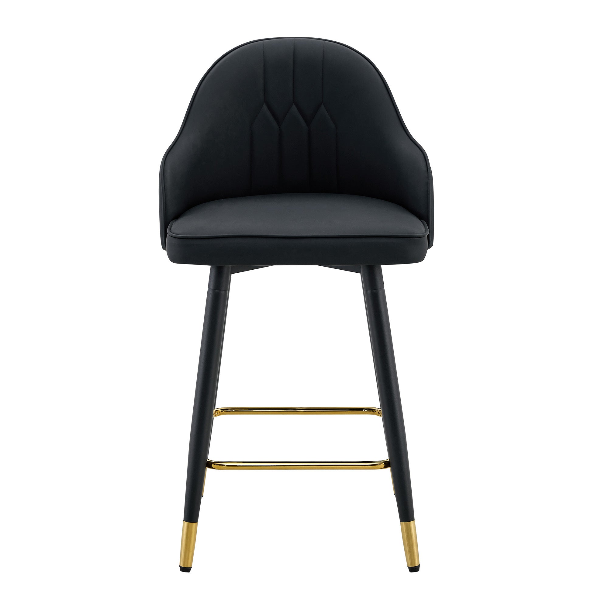 Black PU Leather Bar Stools – Set of 2 | 37.7" High with Ergonomic Backrest & Gold Footrest