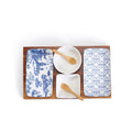 Chinoiserie Tapas Serving Set - 7-Piece Blue and White Porcelain with Acacia Wood Tray