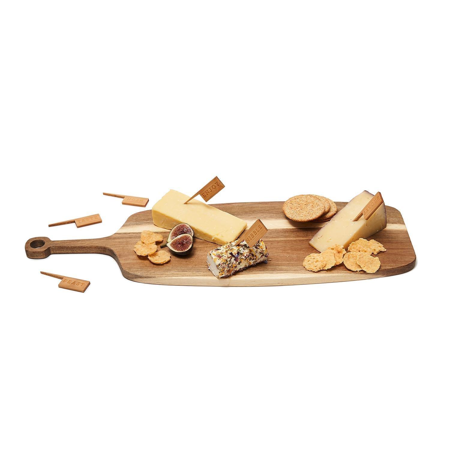 Acacia Wood Serving Board with 6 Bamboo Cheese Markers - 23" | Handmade | Gia Roma