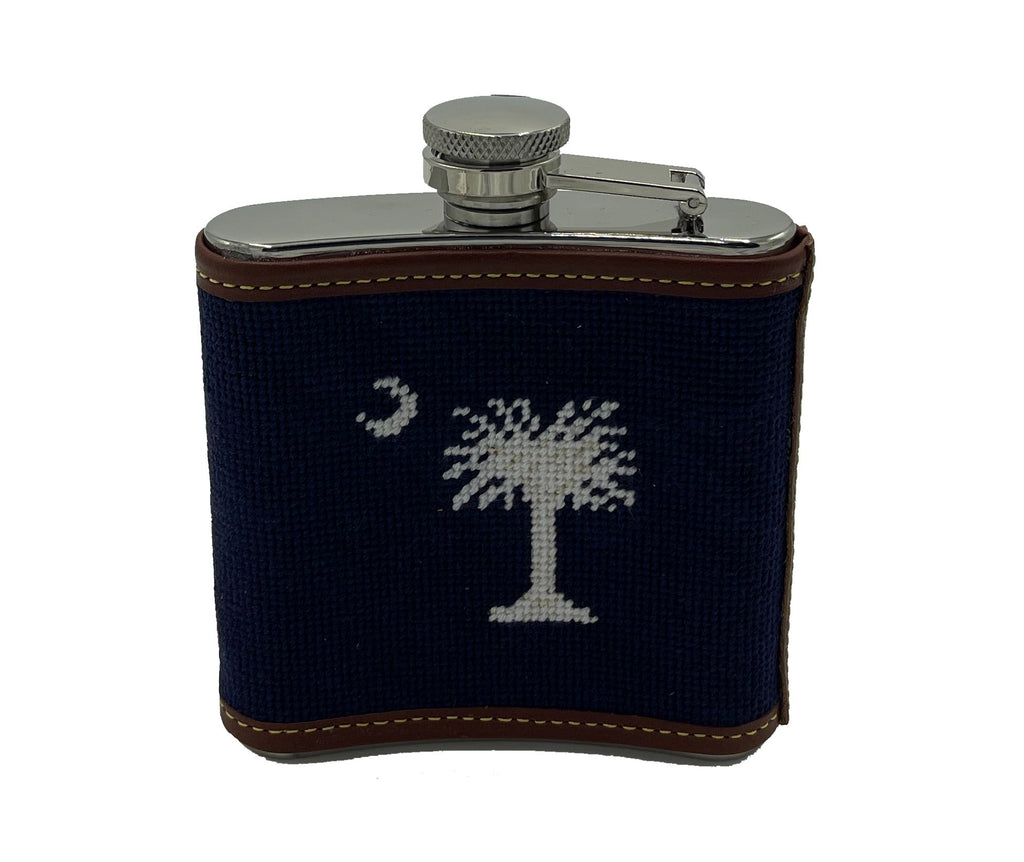 South Carolina Crescent & Palmetto Needlepoint Flask - 5 oz | Hand-Stitched