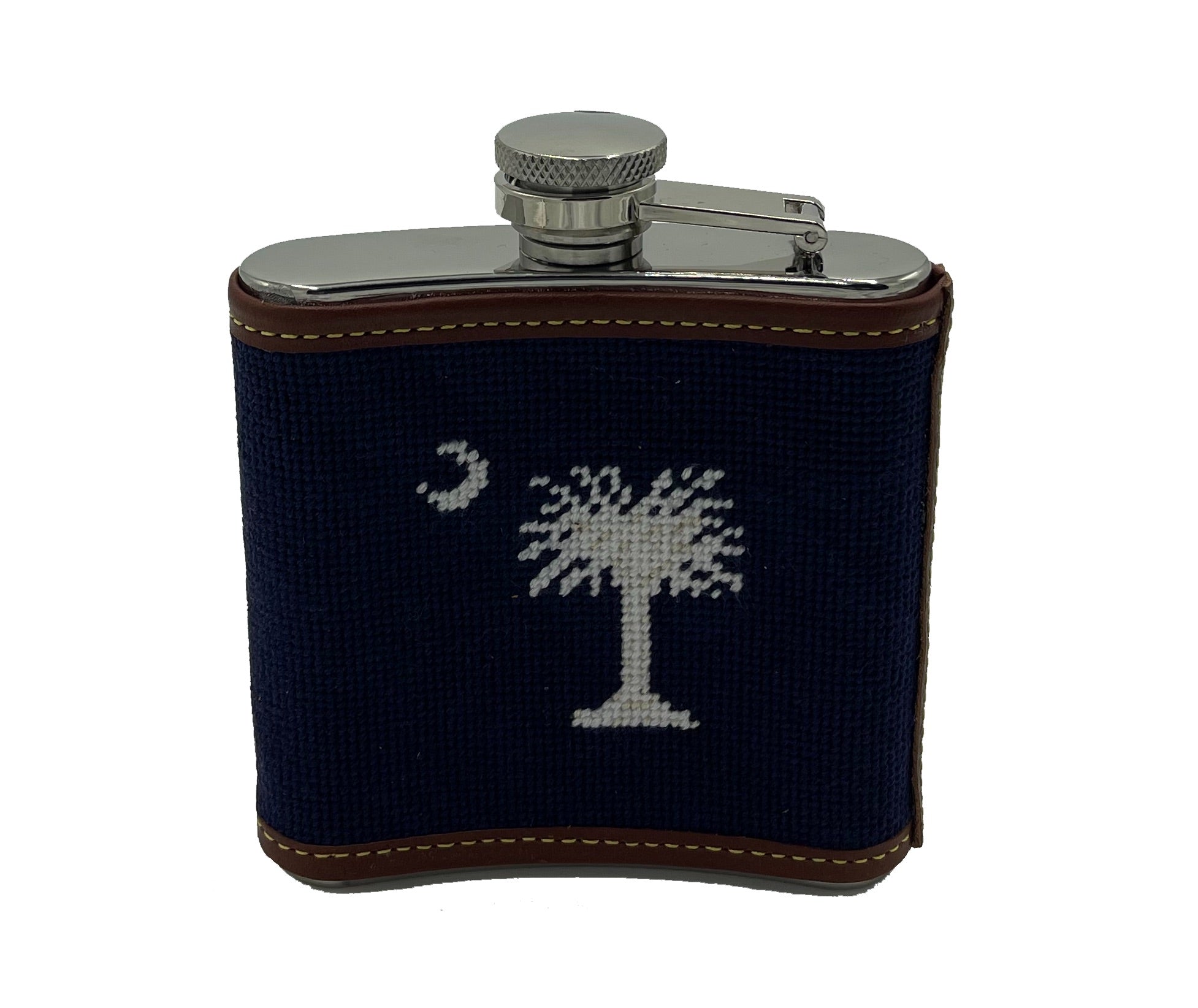 South Carolina Crescent & Palmetto Needlepoint Flask - 5 oz | Hand-Stitched