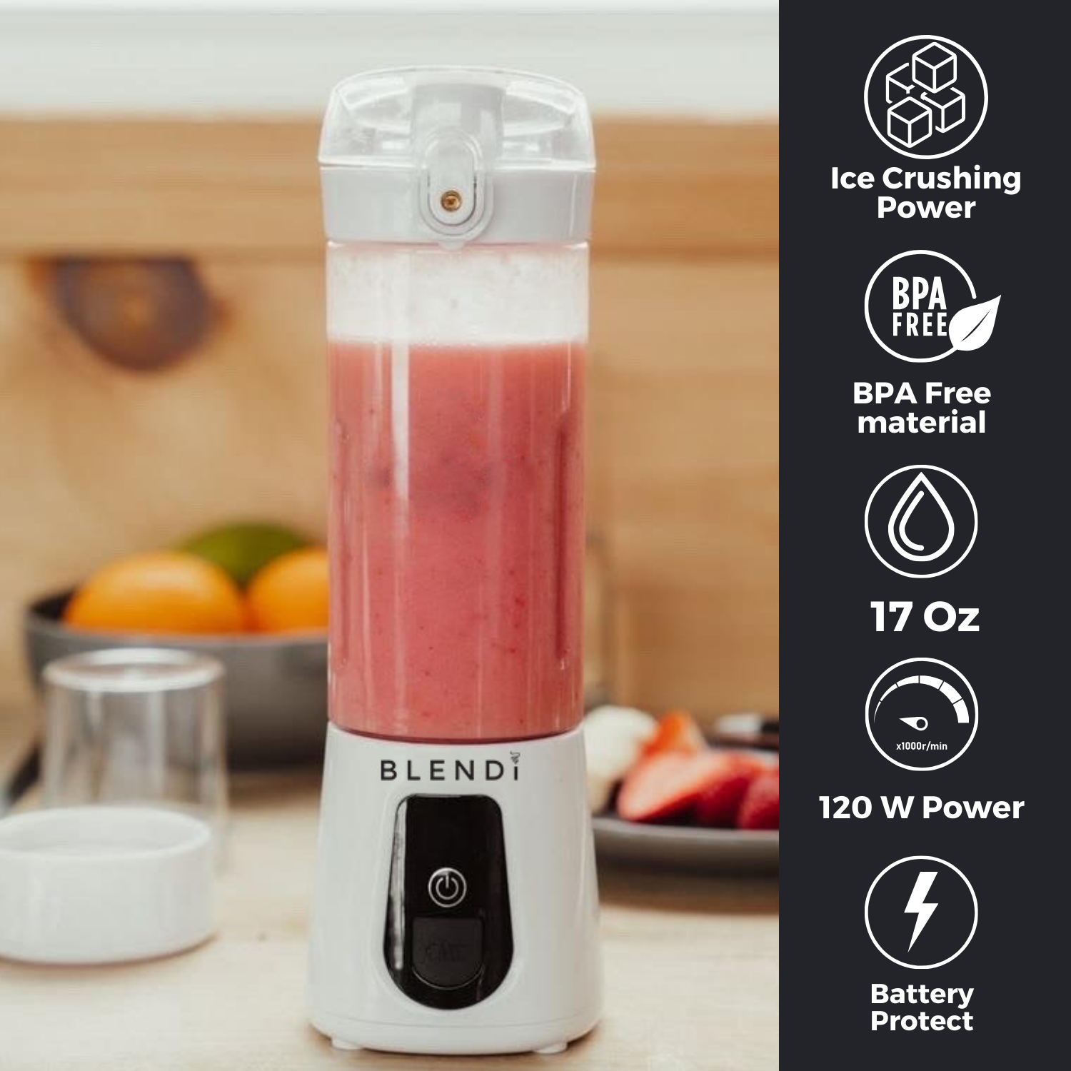 BLENDi Pro+ Portable Ice Crushing Blender – 17oz Cordless Blender