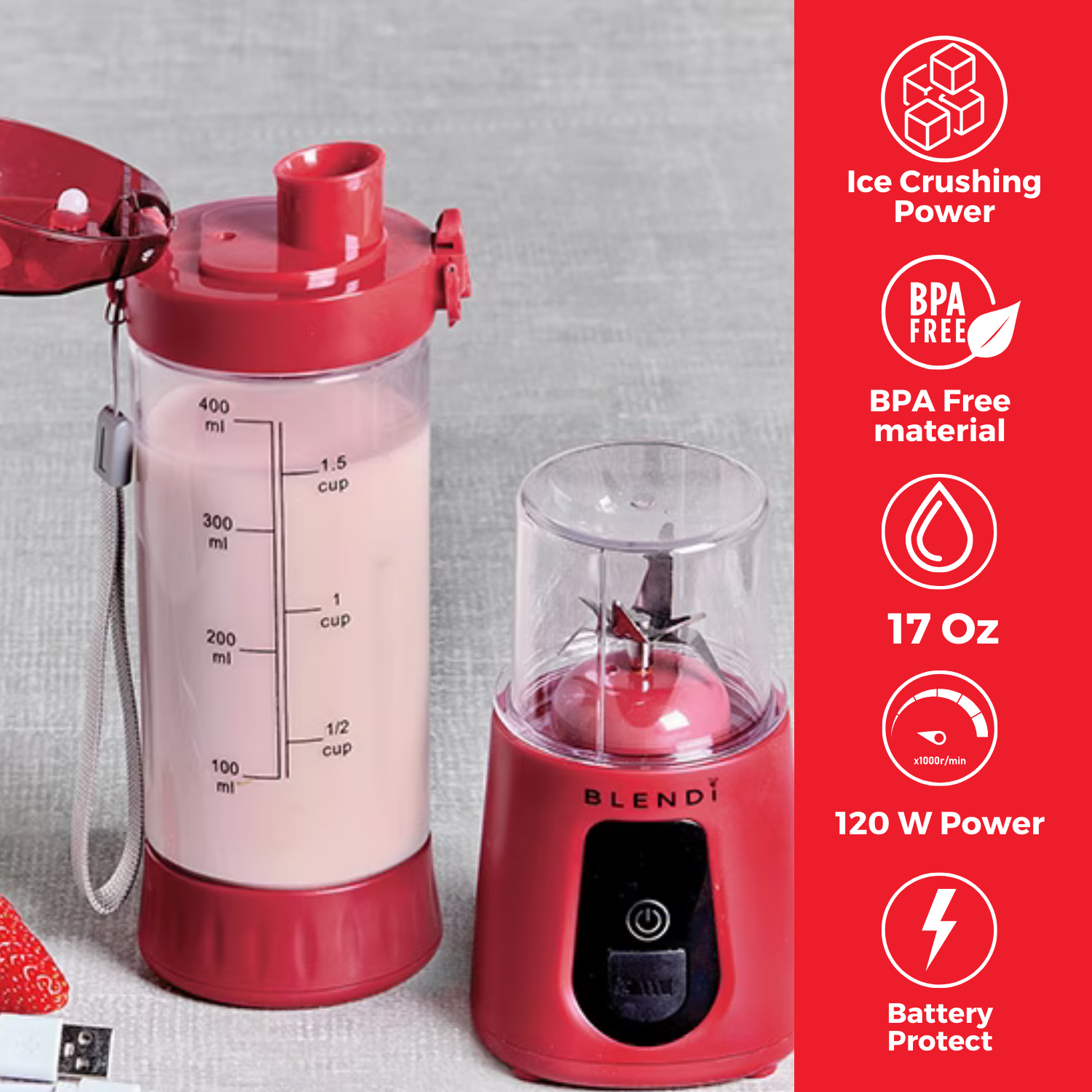 BLENDi Pro+ Portable Ice Crushing Blender – 17oz Cordless Blender